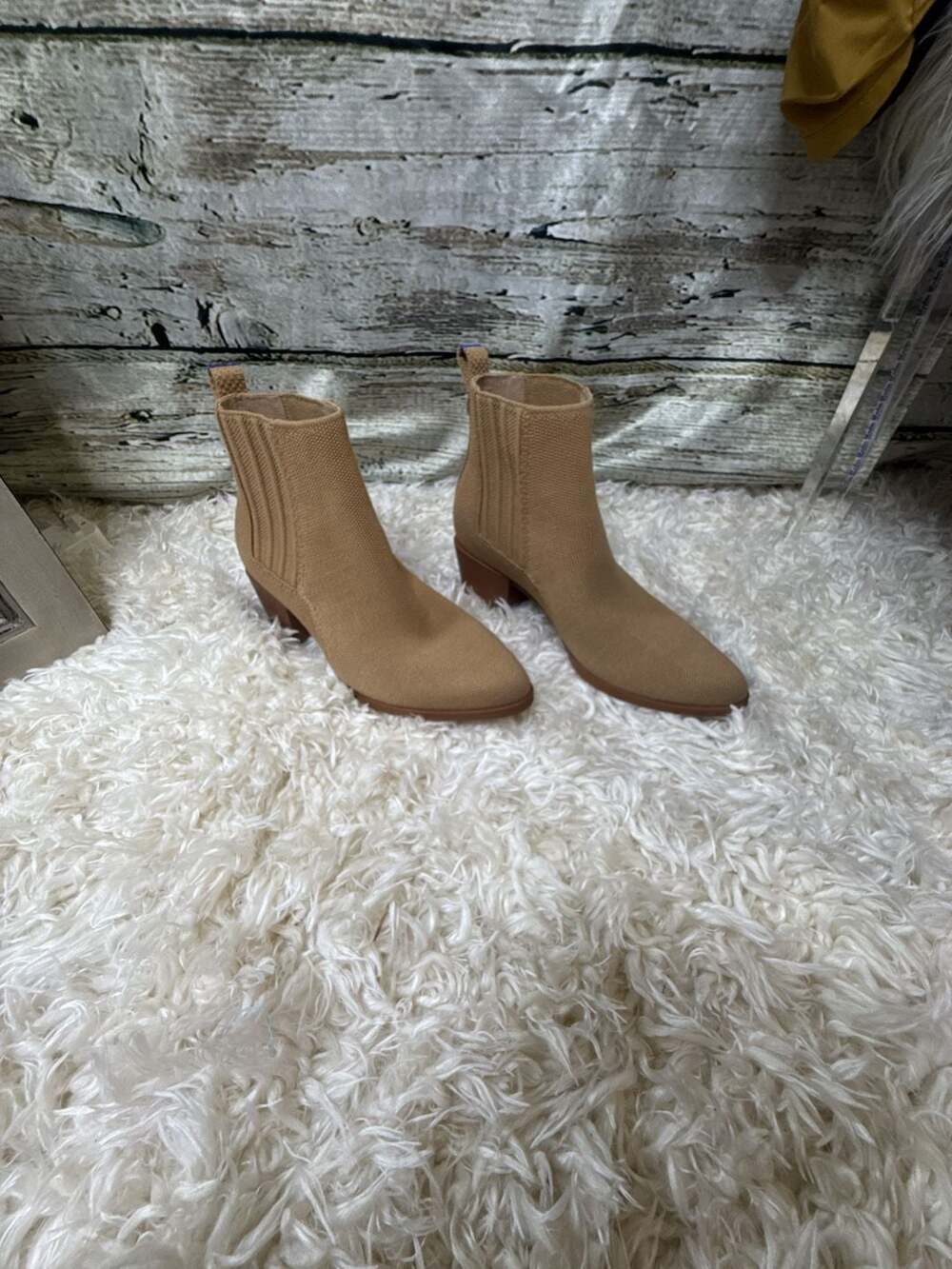 Rothy's Size 6 The Point Boot Knit Ankle Booties Camel Brown Women's